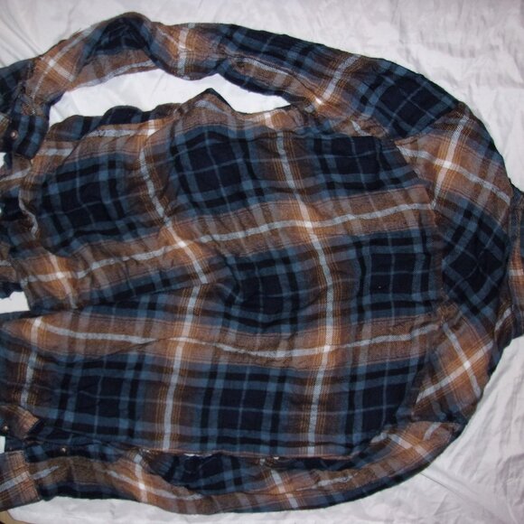 flannel size large womes brown blue plaid shirt gorpcore outdoor - Picture 3 of 3